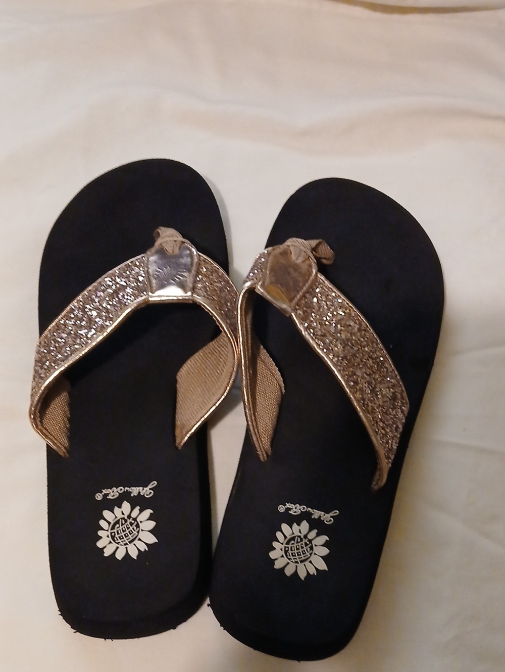 Yellow Box Black Sandals with Pink  Glitter Straps